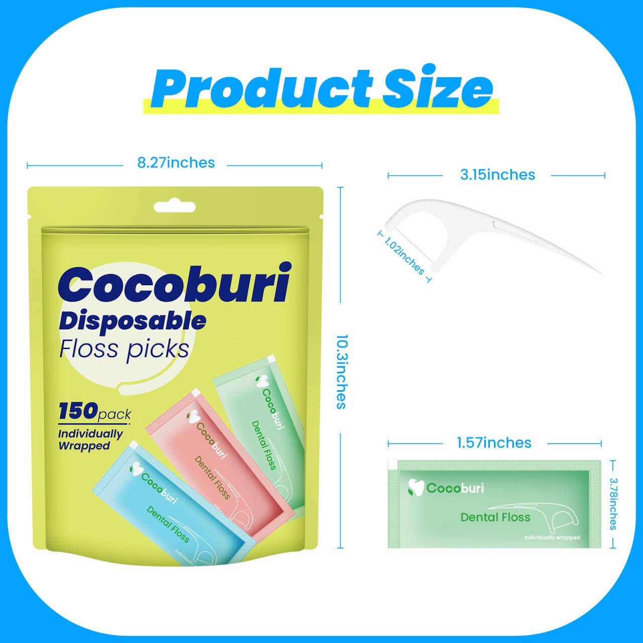 Individually Wrapped Dental Floss Picks - Disposable Floss Picks for Adults - 150 Count - BPA Free - Bulk Pack