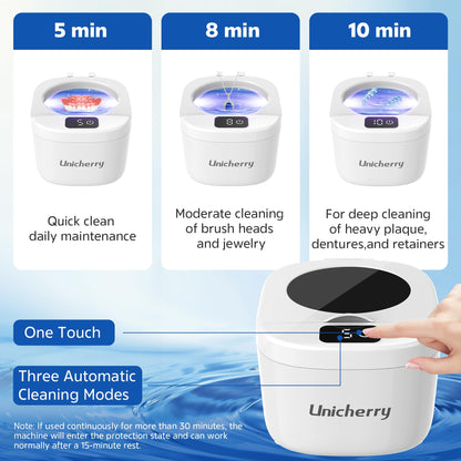 UNICHERRY Ultrasonic Retainer Cleaner – 45kHz for Dentures & Aligners