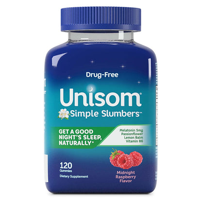 Unisom Simple Slumbers Melatonin Gummies – 5 mg Sleep Support, Midnight Raspberry, 120 Count