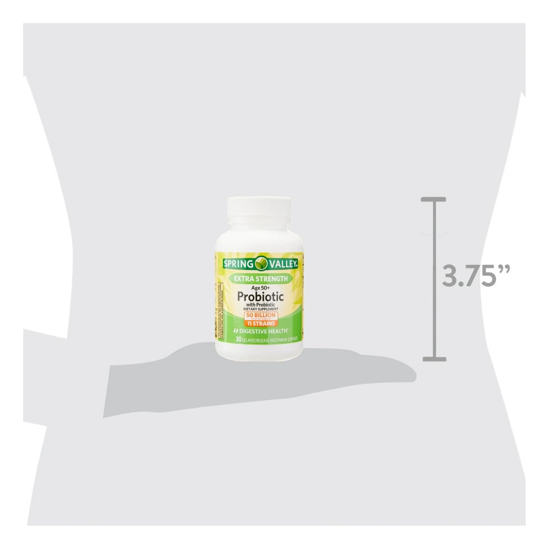 Spring Valley Age 50+ Probiotic + Prebiotic (30 Count) — Delayed-Release Vegetarian Capsules for Digestive Health | Gift Ice Roller