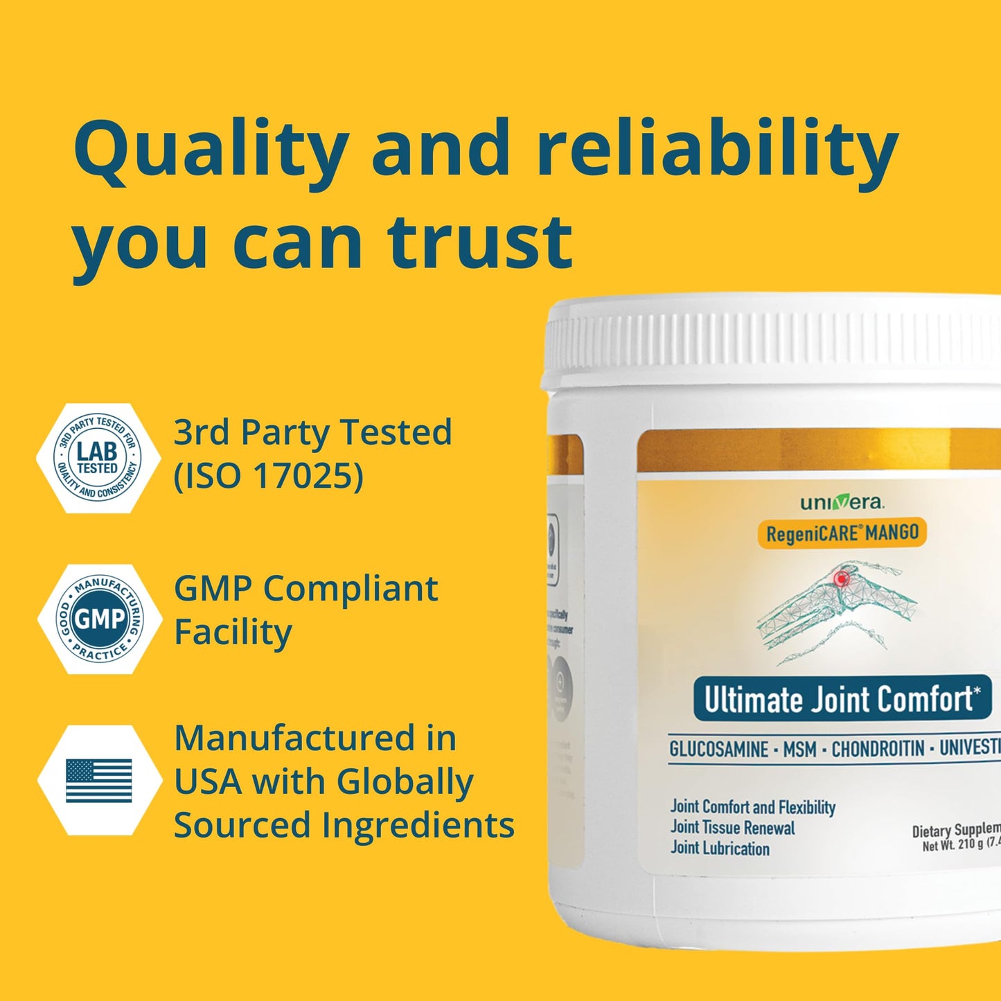 Univera RegeniCARE Canister - Glucosamine, Chondroitin, MSM, Univestin | 30-Day Mango Flavor