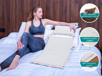 UNMERA Acupressure Mat & Pillow Set - Natural Linen & Coconut Fiber for Pain Relief