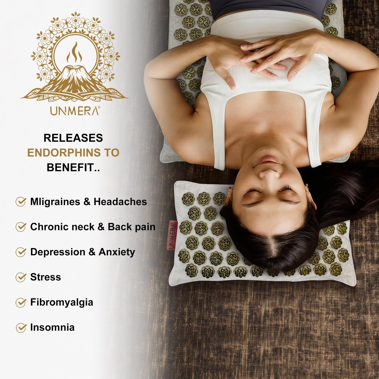 UNMERA Acupressure Mat & Pillow Set – Heat & Back Pain Relief