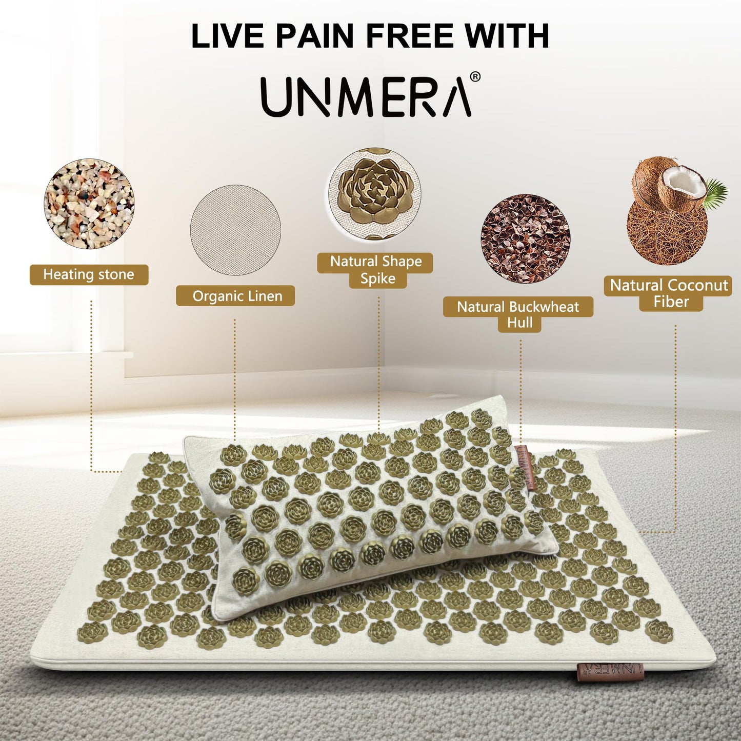 UNMERA Acupressure Mat & Pillow Set – Heat & Back Pain Relief