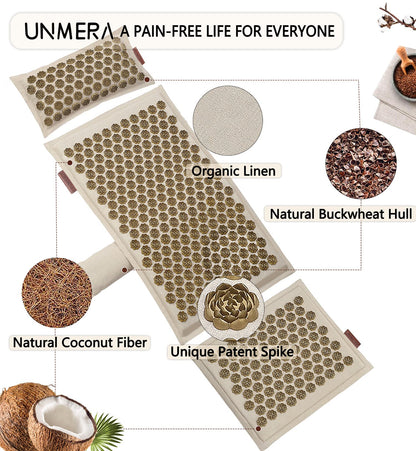 UNMERA Acupressure Mat & Pillow Set – Natural Linen & Coconut Fiber Filling
