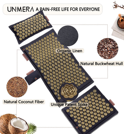 UNMERA Acupressure Mat & Pillow Set - Natural Linen & Coconut Fiber Filling for Back & Neck Pain Relief