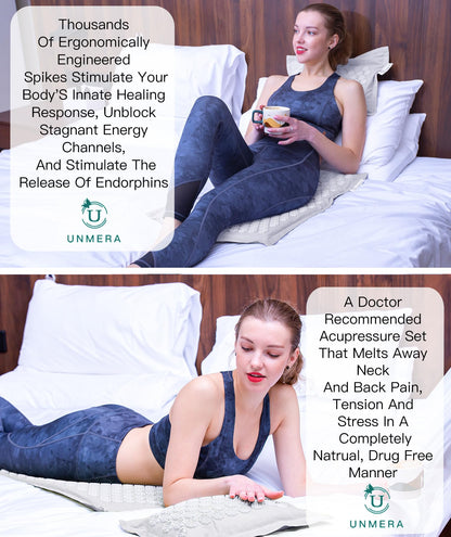 UNMERA Acupressure Mat & Pillow Set - Natural Linen & Coconut Fiber for Pain Relief