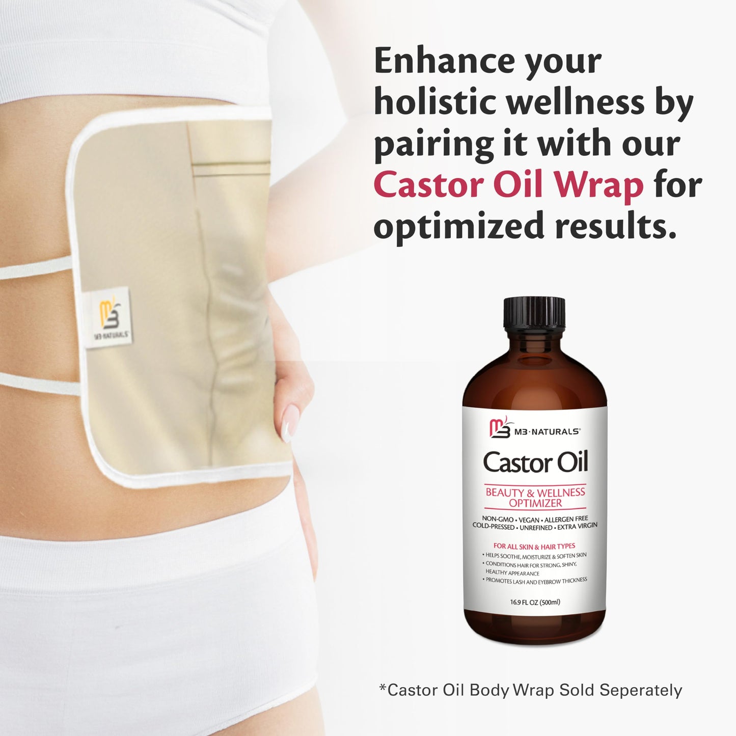 100% Pure Organic Castor Oil – Hair & Skin Care, Hexane-Free, Cold Pressed, 500ml Glass Bottle