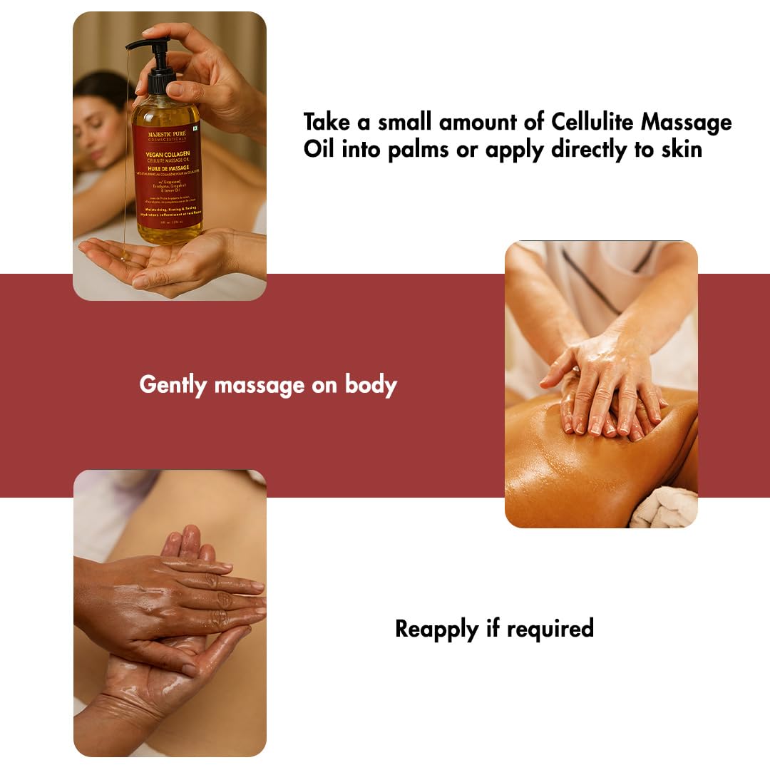 Majestic Pure Anti-Cellulite Massage Oil for Therapy – Vegan Collagen, Stem Cells & Natural Oils, 8 fl oz