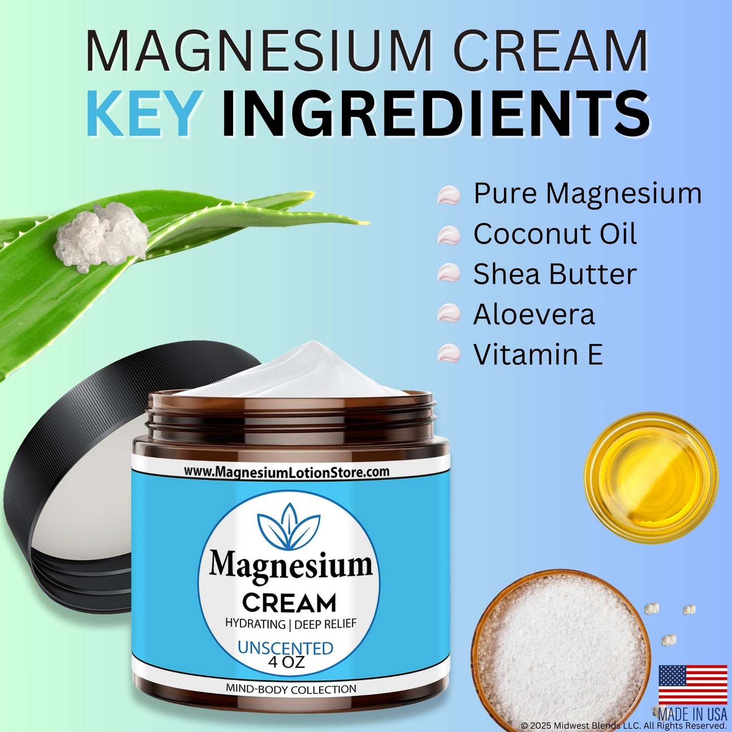 Unscented Magnesium Lotion – Sleep, Muscle Relaxation & Leg Cramps Relief