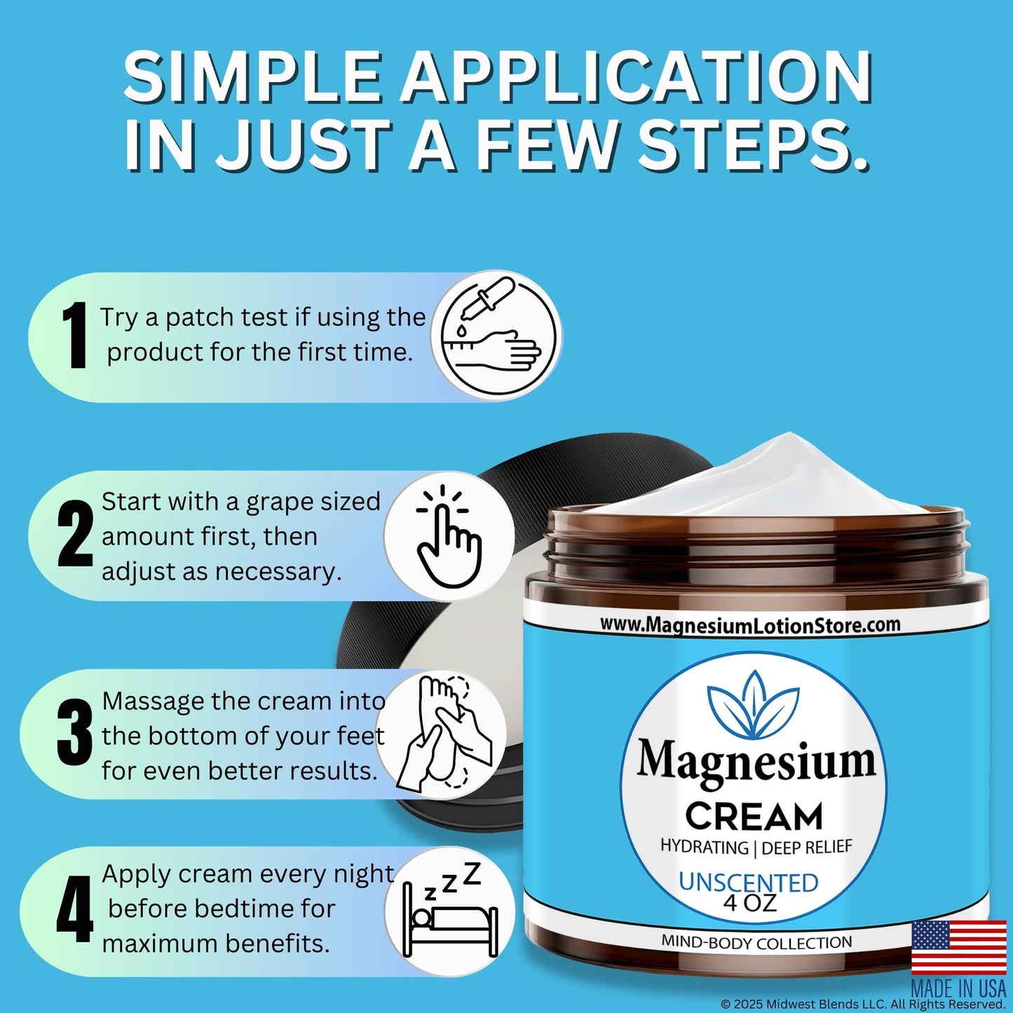 Unscented Magnesium Lotion – Sleep, Muscle Relaxation & Leg Cramps Relief