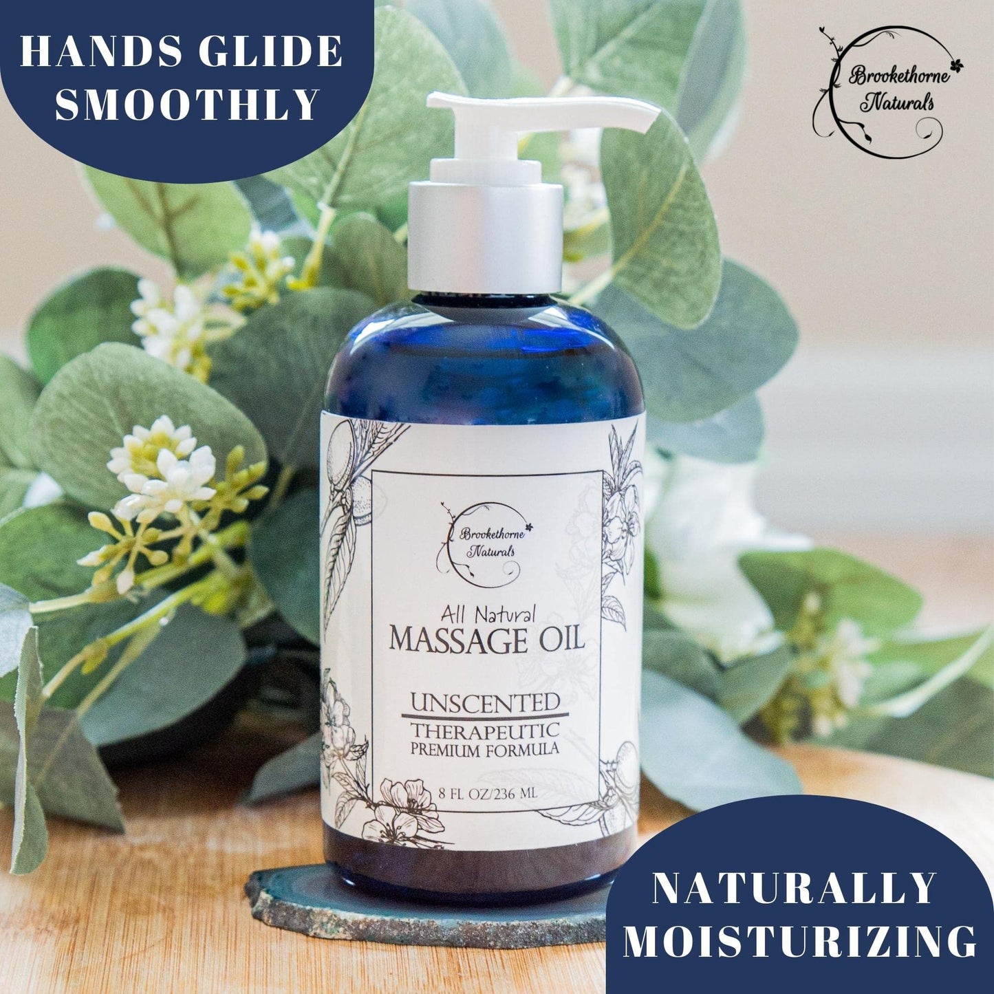 Unscented Massage Oil – 100% Natural Carrier Blend (Sweet Almond, Grapeseed & Jojoba) | Brookethorne Naturals