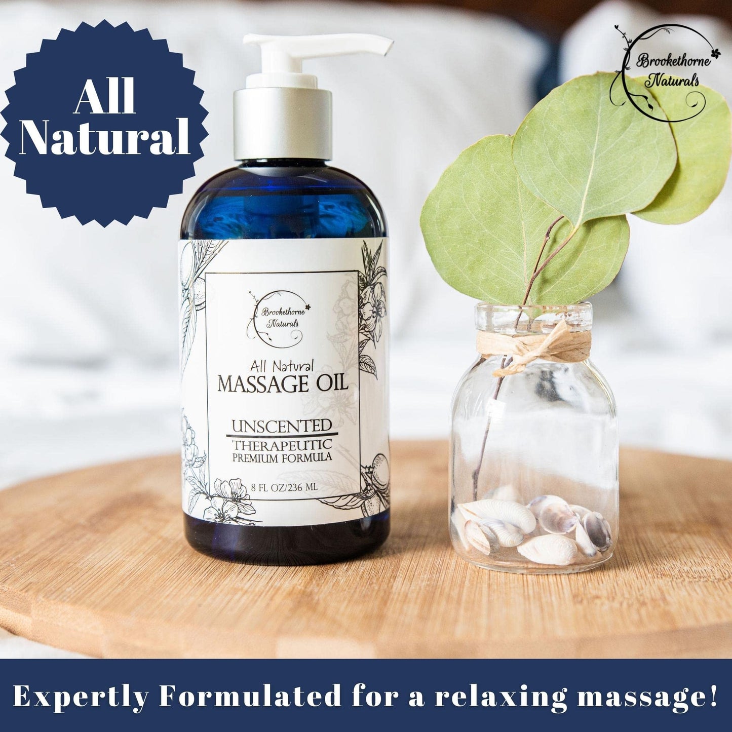 Unscented Massage Oil – 100% Natural Carrier Blend (Sweet Almond, Grapeseed & Jojoba) | Brookethorne Naturals