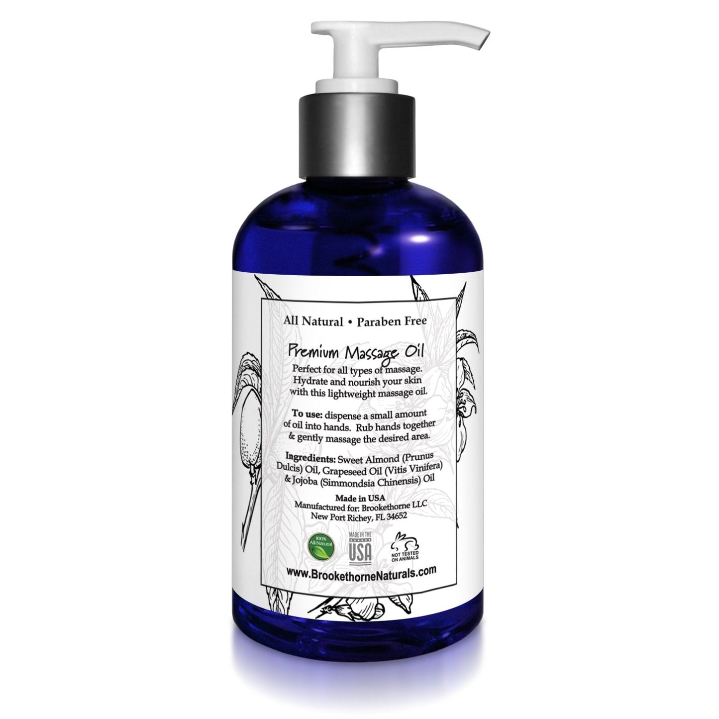 Unscented Massage Oil – 100% Natural Carrier Blend (Sweet Almond, Grapeseed & Jojoba) | Brookethorne Naturals