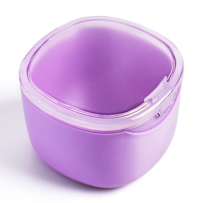 Uouovo Upgraded Denture Bath Box Cup – No-Leak Denture Case (Purple) | Retainer, Mouth Guard, Night Guard & Clear Braces Cleaner