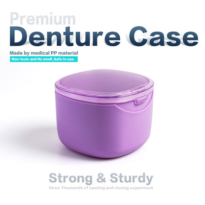 Uouovo Upgraded Denture Bath Box Cup – No-Leak Denture Case (Purple) | Retainer, Mouth Guard, Night Guard & Clear Braces Cleaner