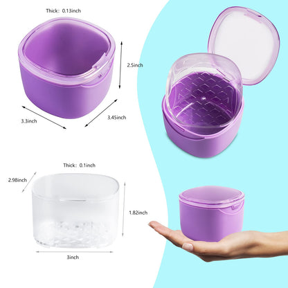 Uouovo Upgraded Denture Bath Box Cup – No-Leak Denture Case (Purple) | Retainer, Mouth Guard, Night Guard & Clear Braces Cleaner