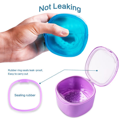 Uouovo Upgraded Denture Bath Box Cup – No-Leak Denture Case (Purple) | Retainer, Mouth Guard, Night Guard & Clear Braces Cleaner