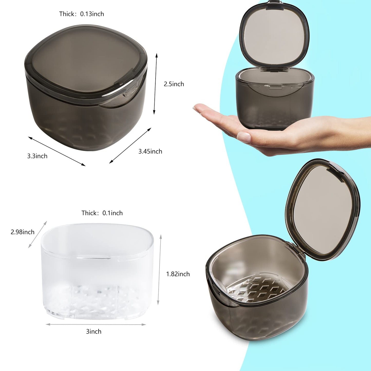 Uouovo Upgraded Denture Bath Box – No-Leak Case & Retainer Cleaner