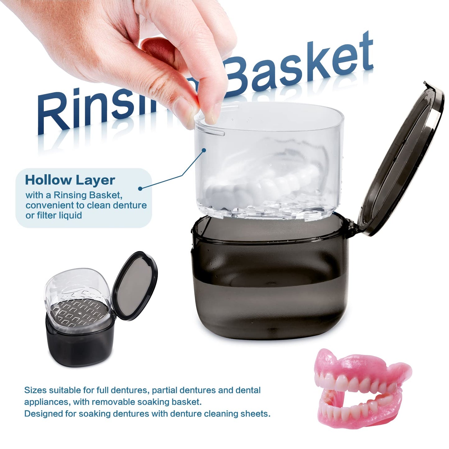 Uouovo Upgraded Denture Bath Box – No-Leak Case & Retainer Cleaner