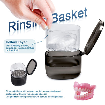 Uouovo Upgraded Denture Bath Box – No-Leak Case & Retainer Cleaner