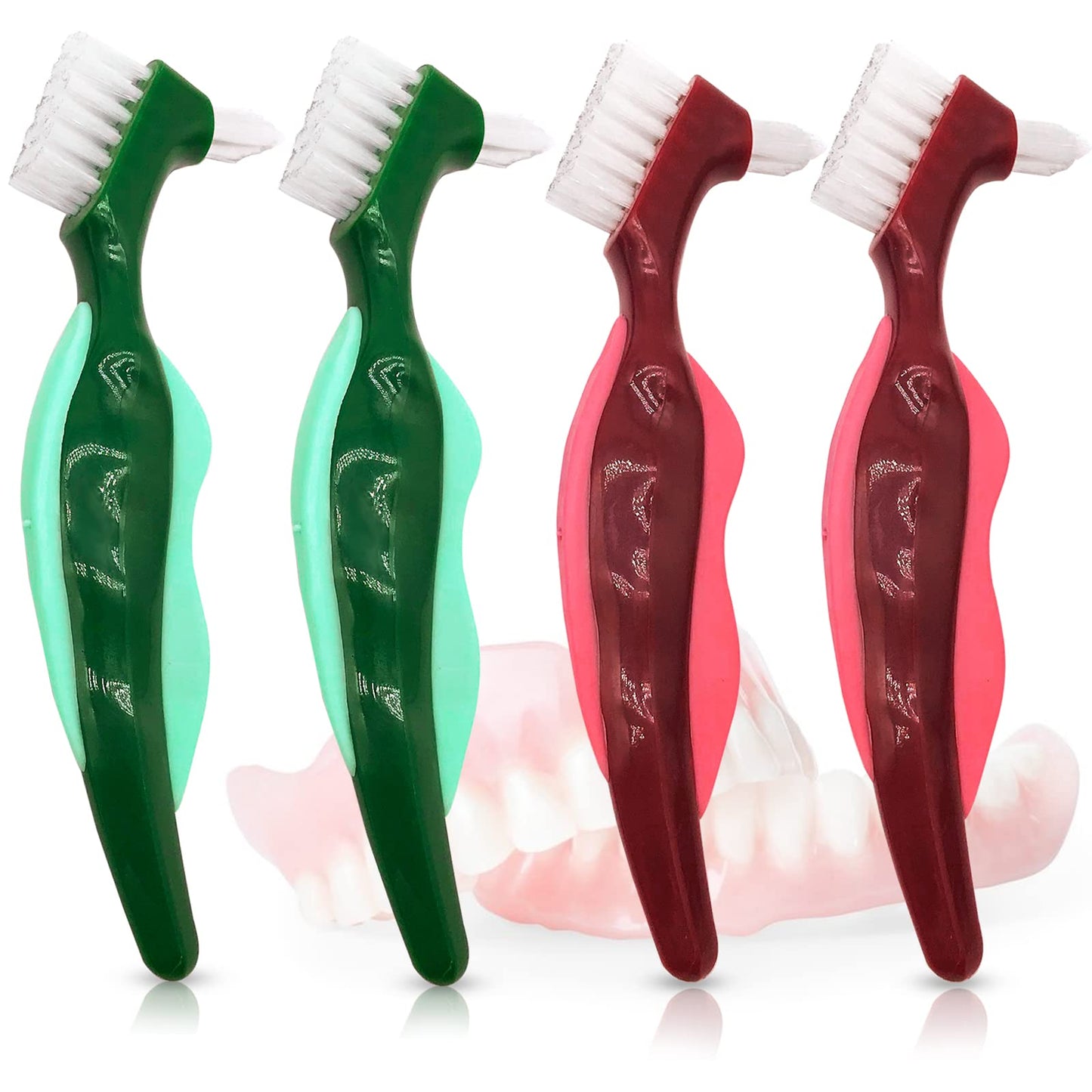 Uouovo Premium Hard Denture Brush - Double-Sided, Multi-Layer Bristles (4 Pack)