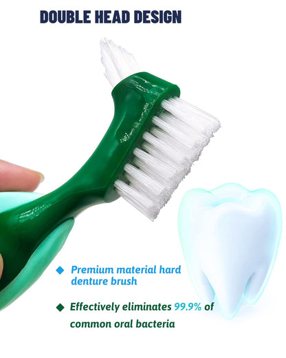 Uouovo Premium Hard Denture Brush - Double-Sided, Multi-Layer Bristles (4 Pack)