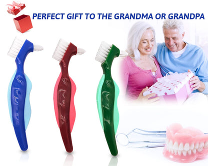 Uouovo Premium Hard Denture Brush - Double-Sided, Multi-Layer Bristles (4 Pack)