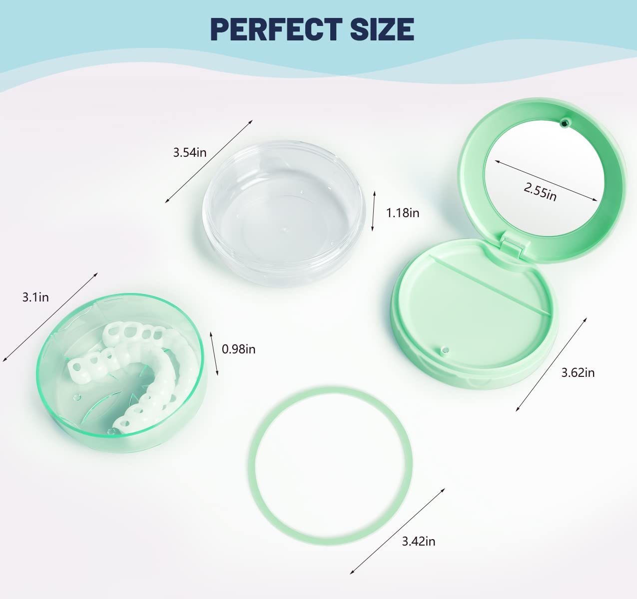 Uouovo Denture Case – Leak-Proof Retainer Box with Mirror, Travel-Ready