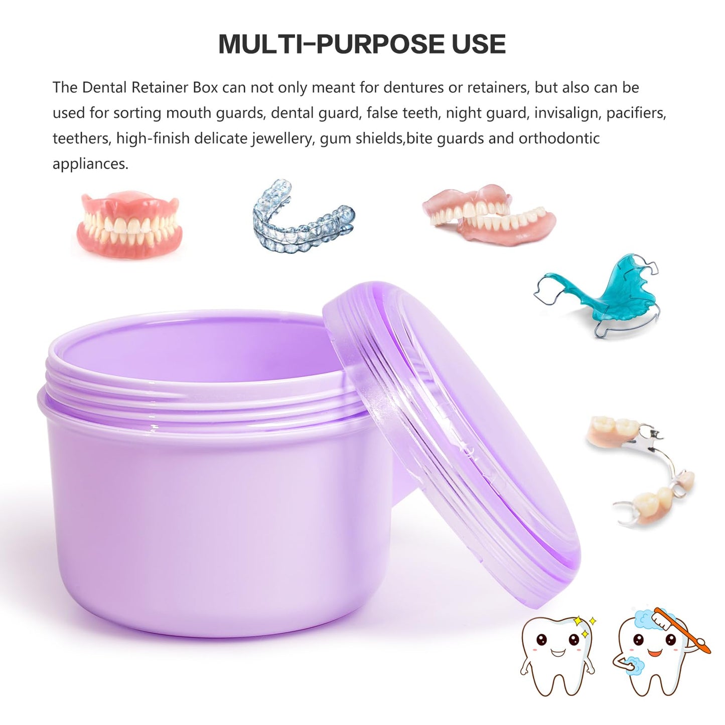 Uouovo Large Denture Case – No-Leak Travel Denture Cup (Purple)
