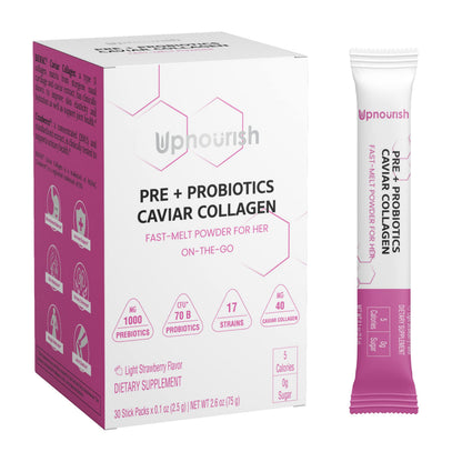 UpNourish Probiotics: Caviar Collagen with Prebiotics for Women | Digestive, Skin & Feminine Health (30 Fast-melt Packets)