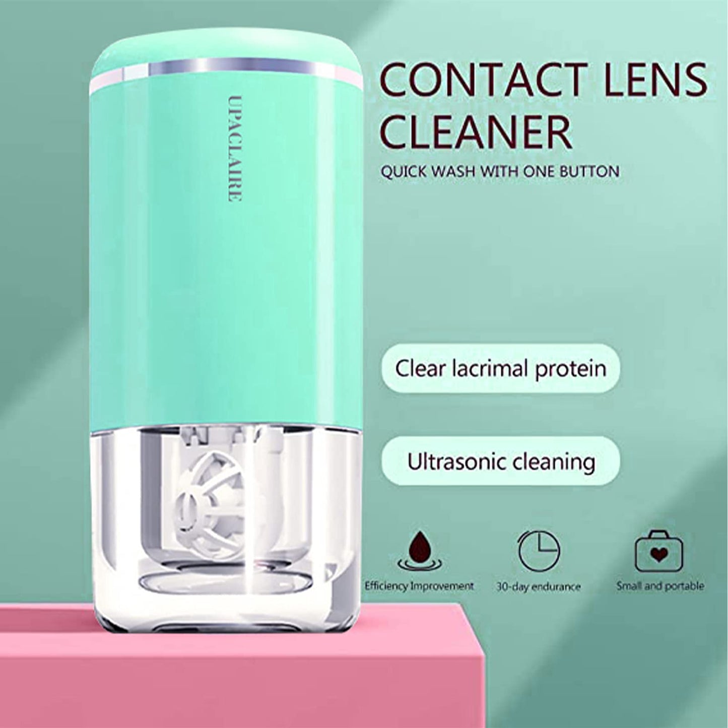 UpaClaire Ultrasonic Contact Lens Cleaner – Intelligent Cleaning Machine for Soft & RGP Lenses (Green)