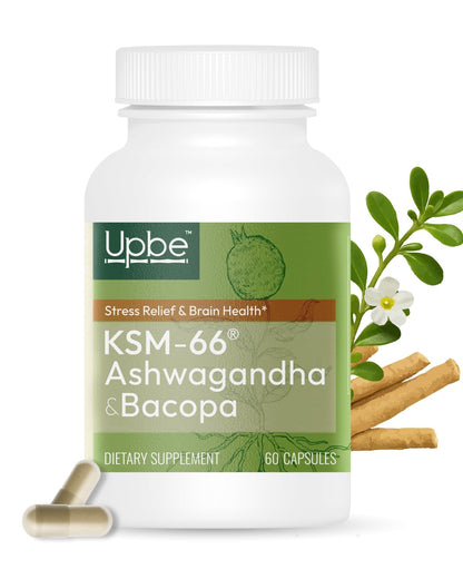Upbe Ashwagandha for Women & Men – KSM-66®, Bacopa & Milk Thistle, 60 Vegan Capsules