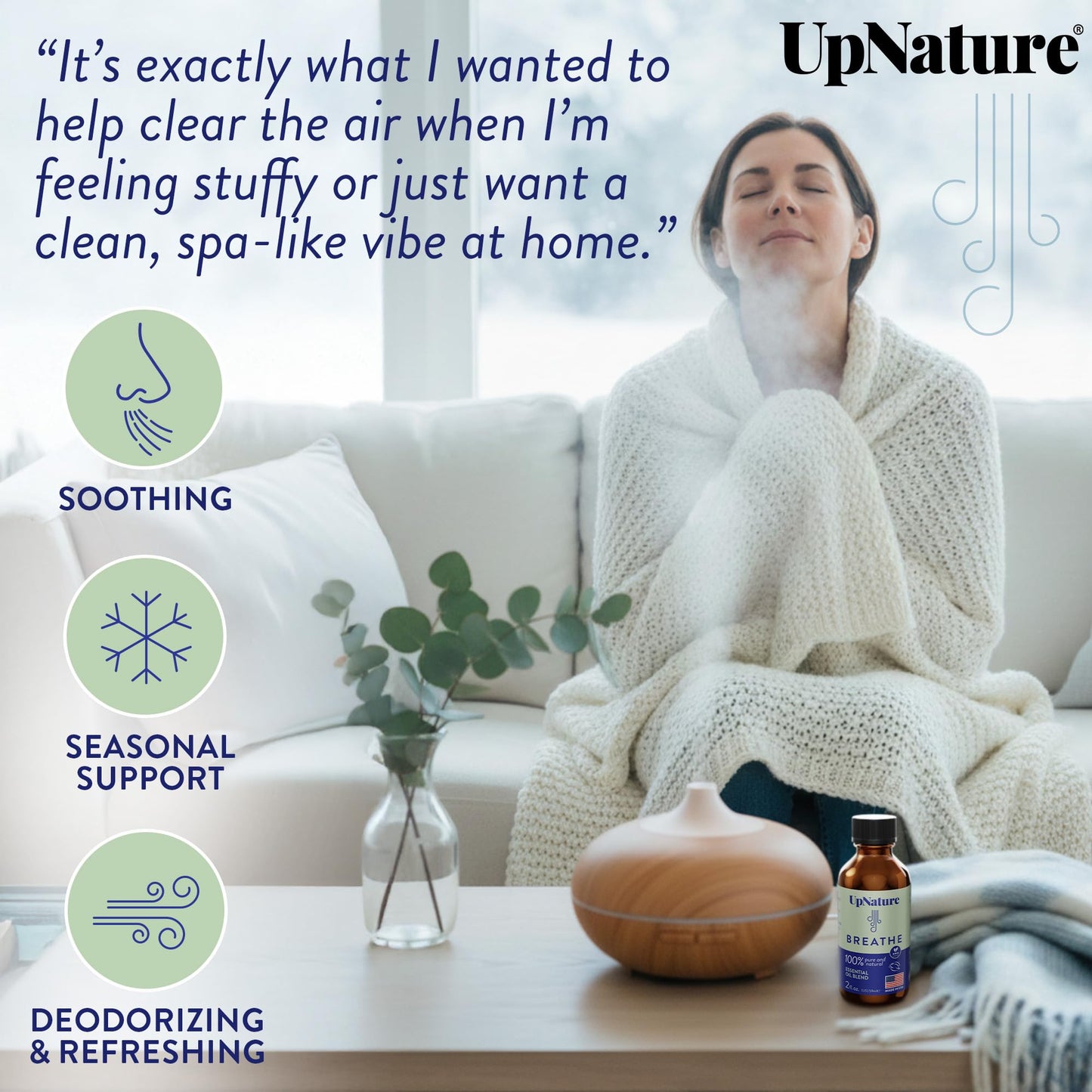 UpNature Breathe Essential Oils Blend (2oz) – Eucalyptus, Peppermint & Tea Tree for Diffusers