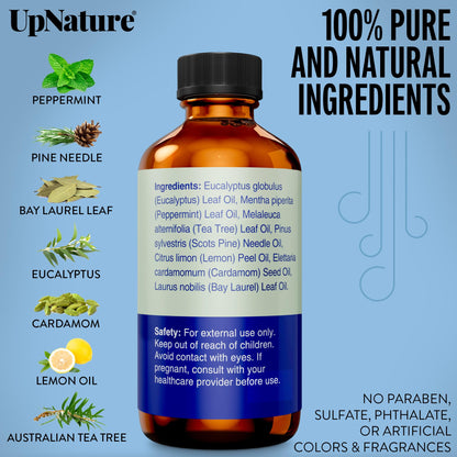 UpNature Breathe Essential Oils Blend (2oz) – Eucalyptus, Peppermint & Tea Tree for Diffusers