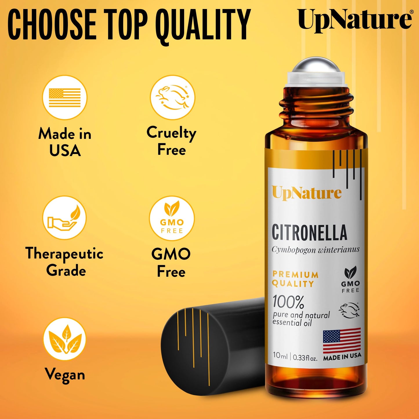 UpNature Citronella Oil Roll-On – 100% Natural Citronella Essential Oil for Skin | Camping Essentials