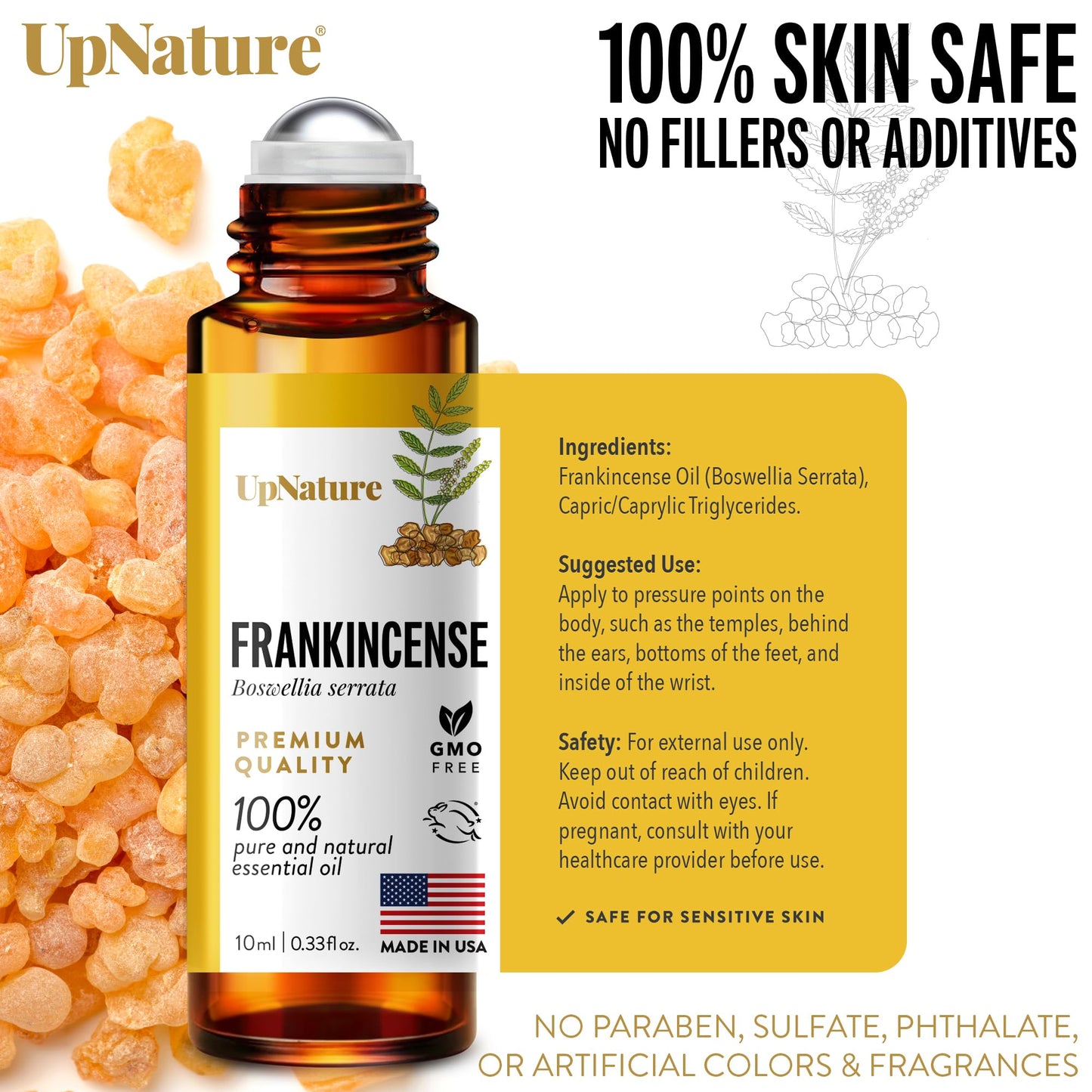 UpNature Frankincense Essential Oil Roll-On – 100% Pure for Skin