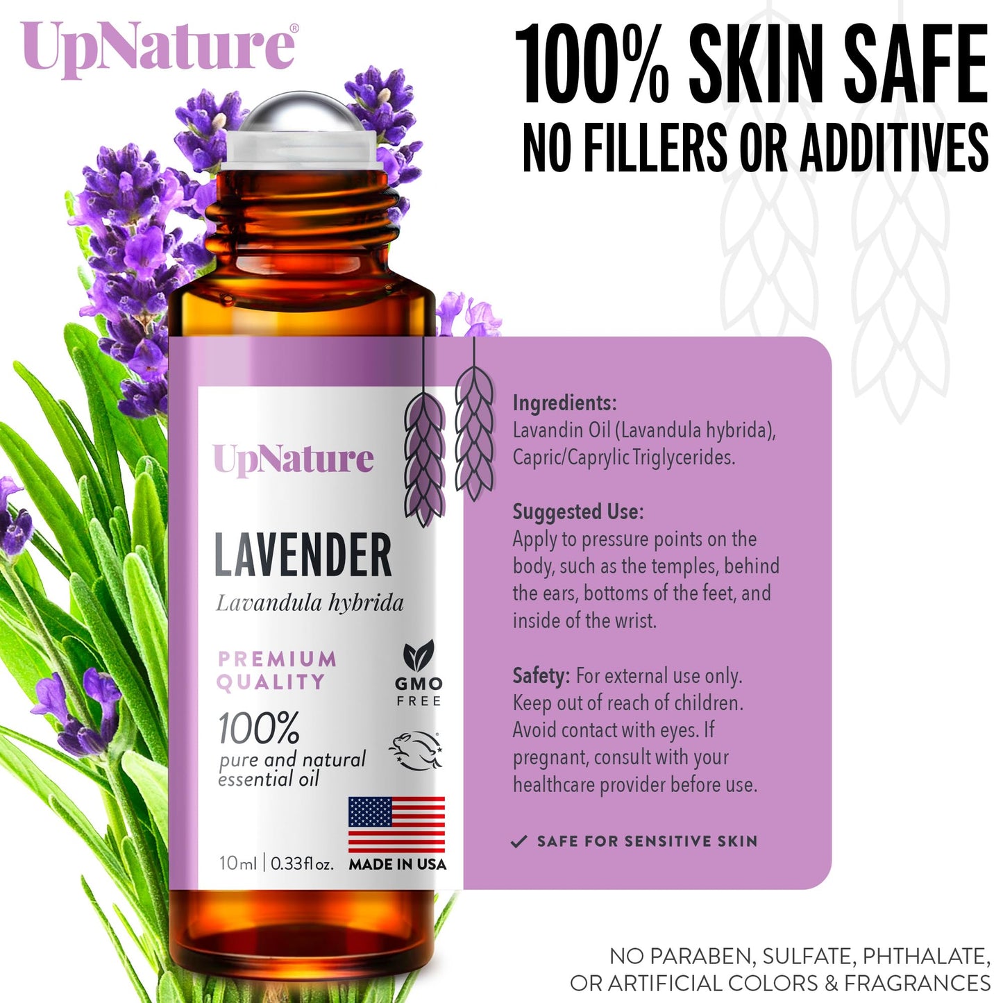 UpNature Lavender Essential Oil Roll-On - 100% Pure, Natural for Skin