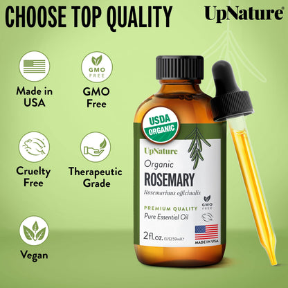 UpNature Organic Rosemary Oil - 100% Pure Rosemary Oil for Hair, Scalp & Skin - 2oz