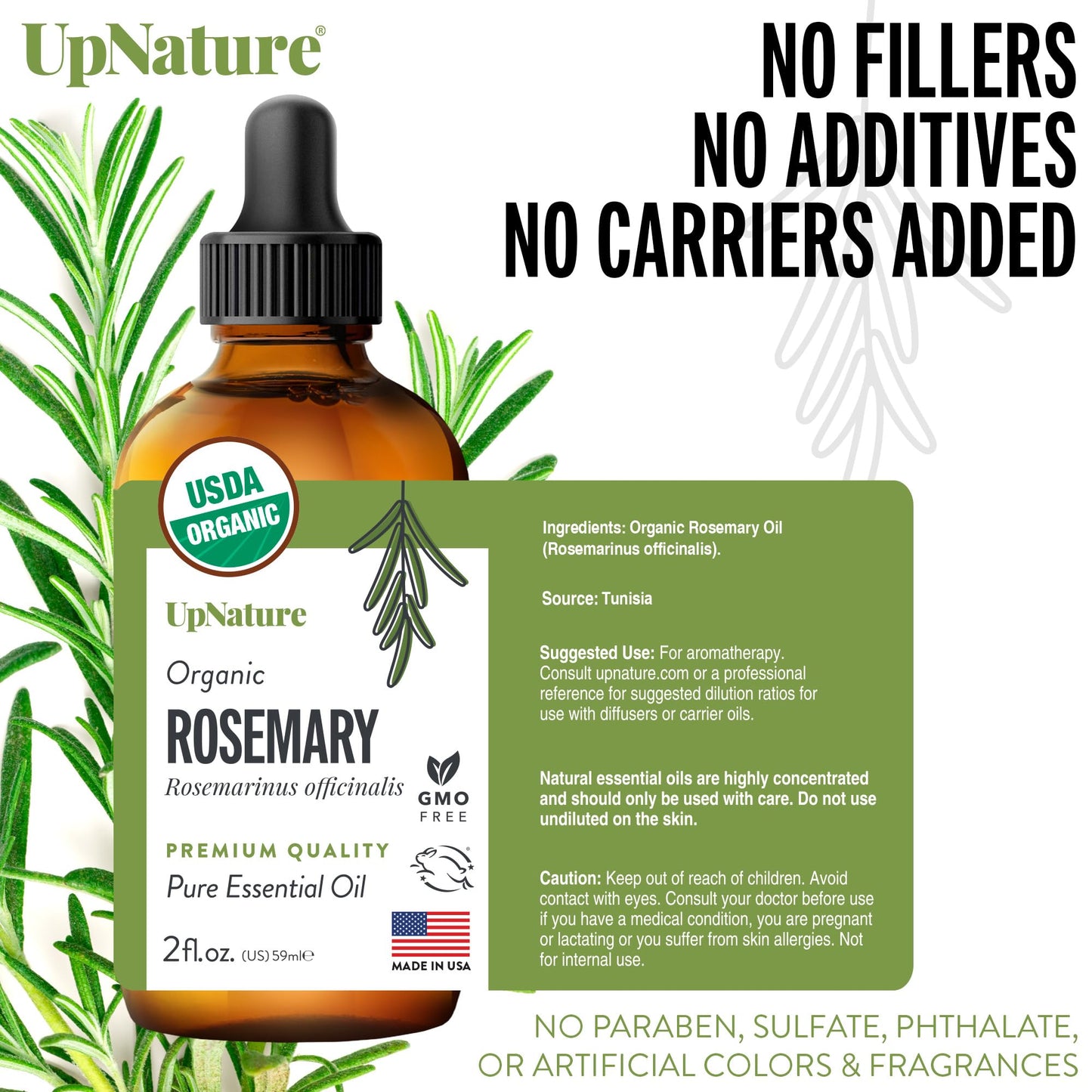 UpNature Organic Rosemary Oil - 100% Pure Rosemary Oil for Hair, Scalp & Skin - 2oz