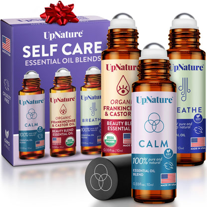 UpNature Essential Oil Roll-On Set – Calm, Beauty & Breathe | Self-Care Gifts