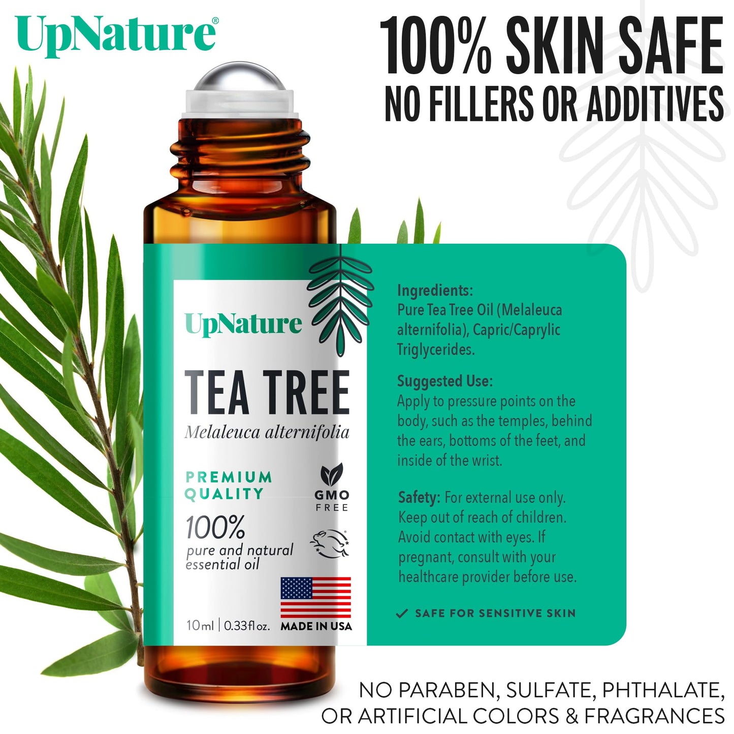 UpNature Tea Tree Essential Oil Roll-On – 100% Natural for Skin