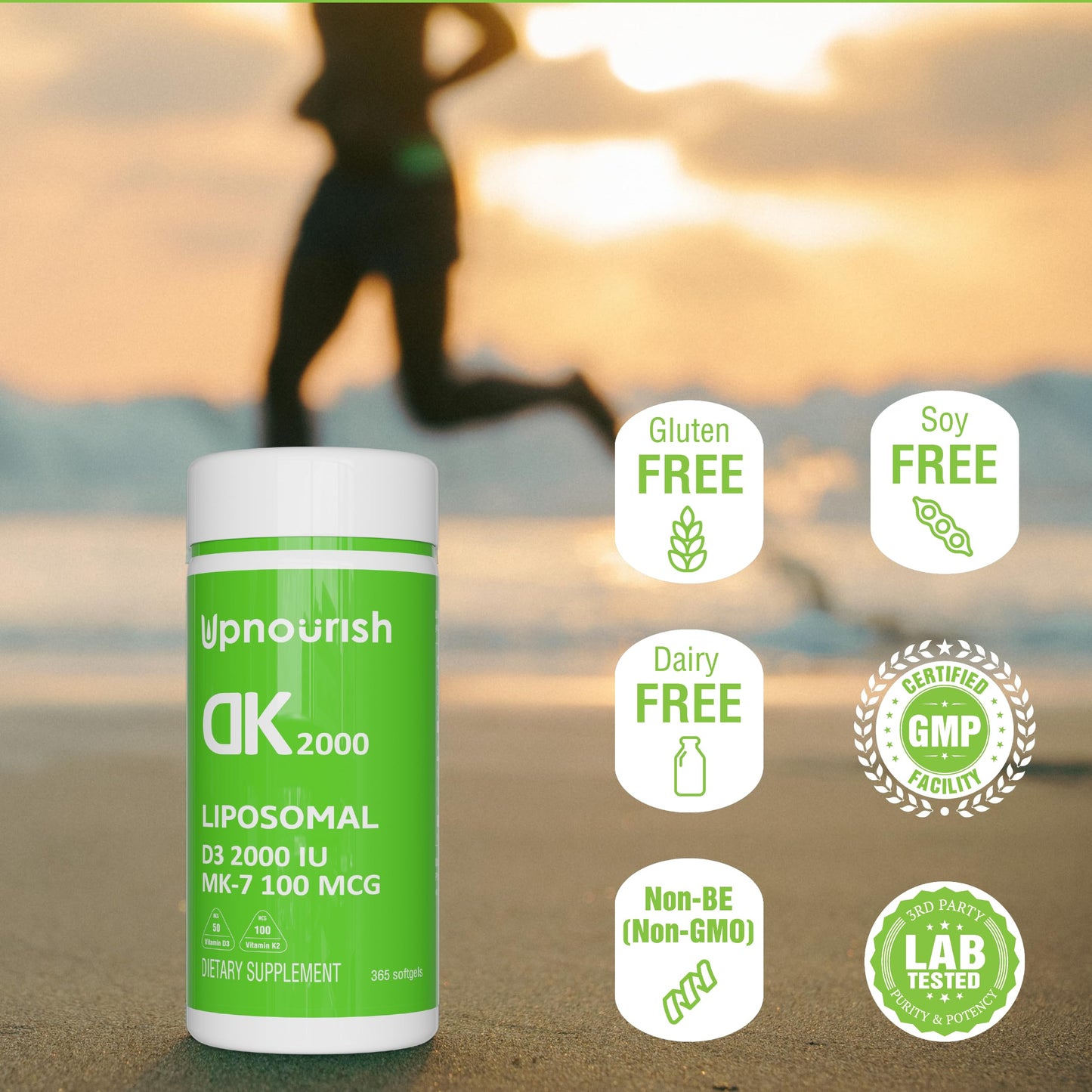 UpNourish Liposomal Vitamin D3 K2 2000 IU with MK-7 100 mcg | 365 Mini Softgels