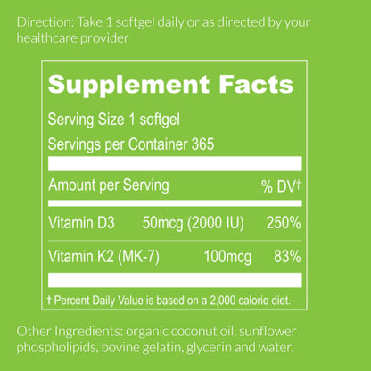 UpNourish Liposomal Vitamin D3 K2 2000 IU with MK-7 100 mcg | 365 Mini Softgels
