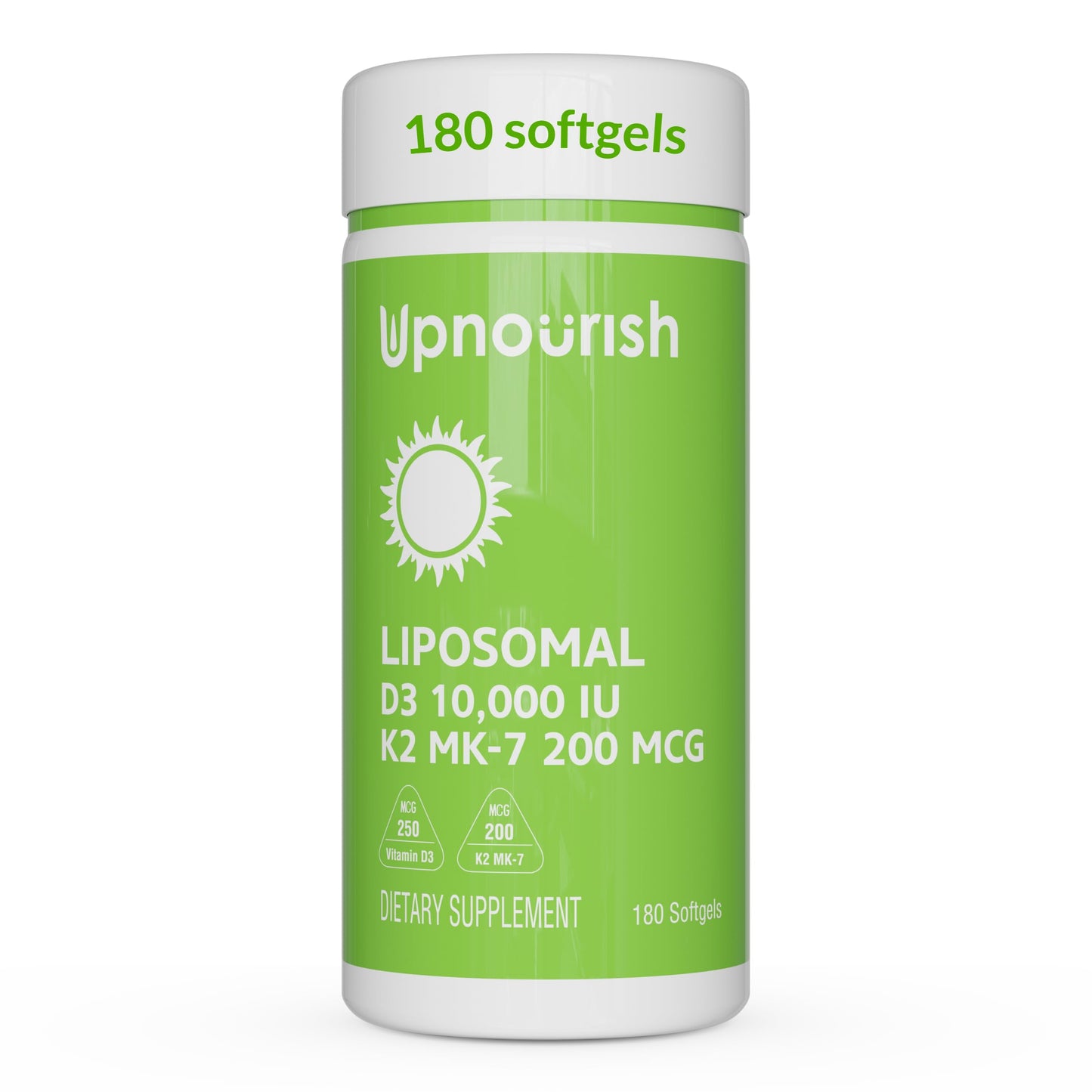 UpNourish Liposomal D3 K2 Vitamin 10000 IU D3 & K2 MK-7 200 mcg – 180 Mini Softgels