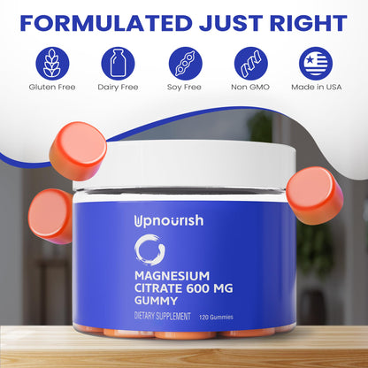 UpNourish Magnesium Gummies – 600mg Magnesium Citrate for Adults & Kids