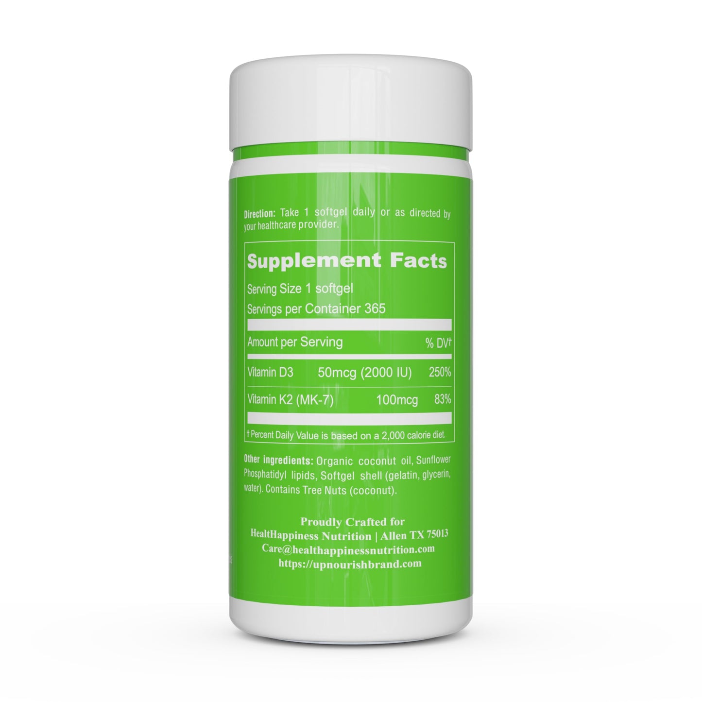 UpNourish Liposomal Vitamin D3 K2 2000 IU with MK-7 100 mcg | 365 Mini Softgels