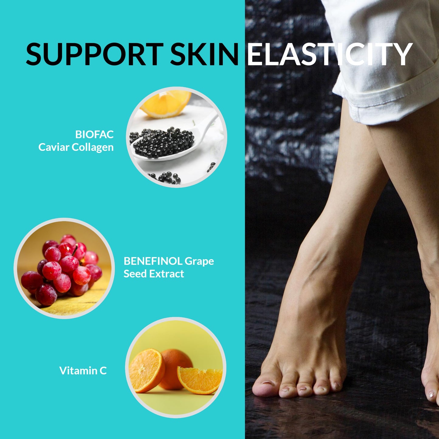 UpNourish Cellulite & Vein Health Supplement with Caviar Collagen, SOD DIMPLESS, MOROSIL | 90ct