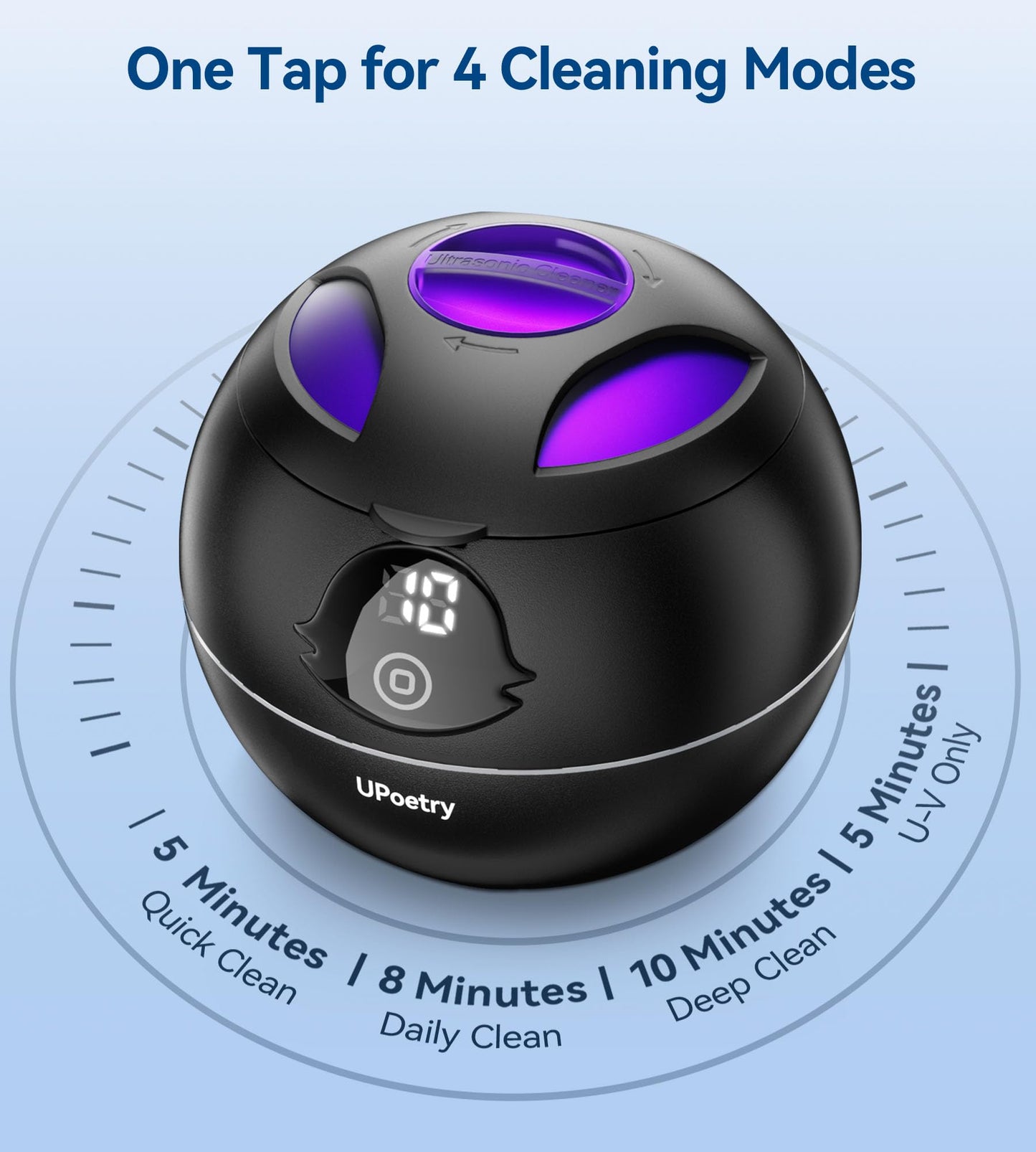 UPoetry Ultrasonic Retainer Cleaner – 45kHz, 4 Modes, 200ml, Black