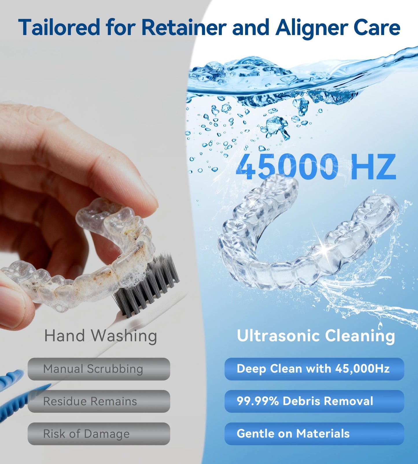 UPoetry Ultrasonic Retainer Cleaner – 45kHz, 4 Modes, 200ml, Black